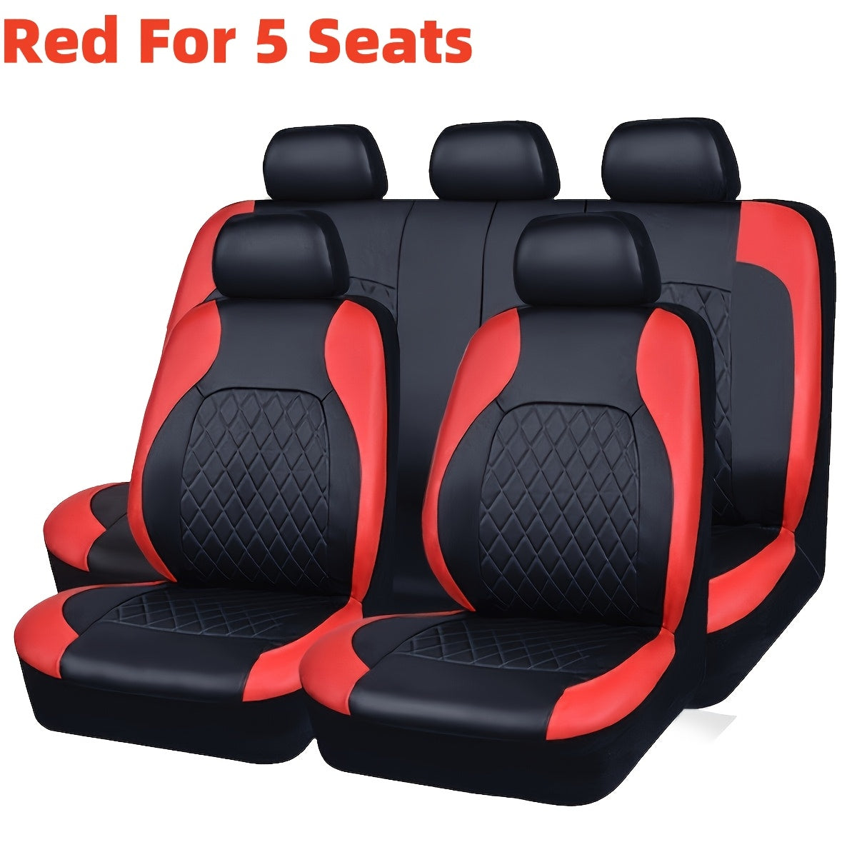 5-Seater PU Leather Diamond Pattern Car Seat Covers Breathable Zipper Airbag Compatible