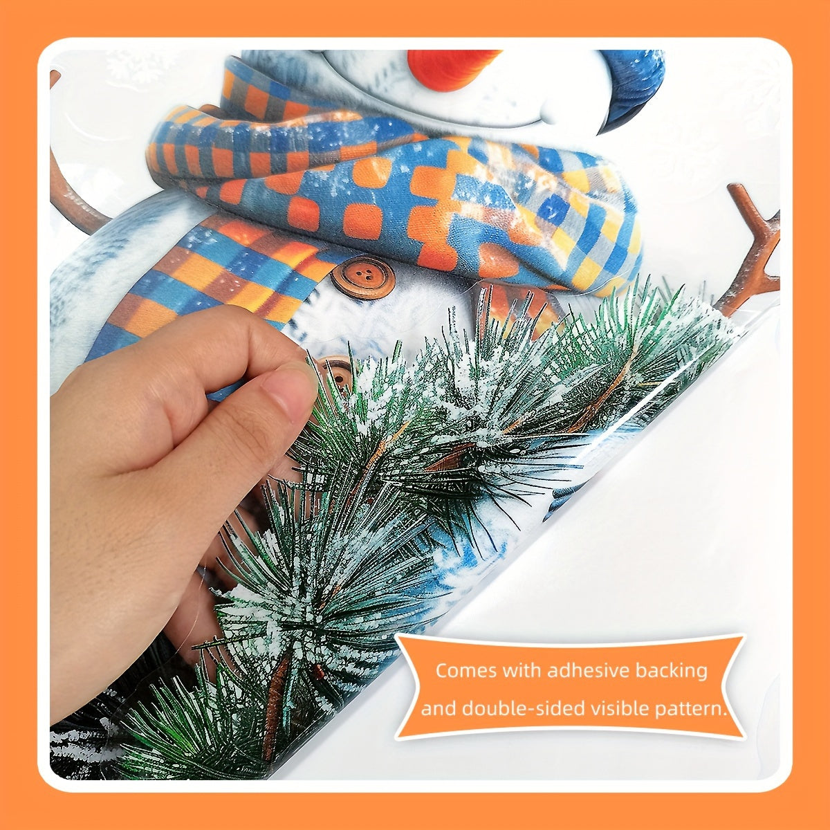 Double-Sided Christmas Snowman Window Cling Blue Hat Scarf Holiday Decor