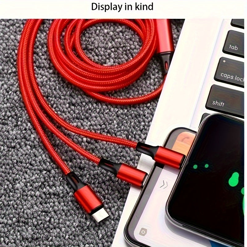 Nylon Braided 3-in-1 Fast Charging Cable for Mobile Phones and Tablets 1.2M