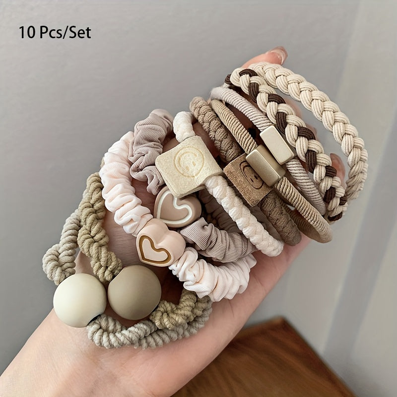 Casual Polyester Hair Ties Set with Heart and Smile Charms for Women
