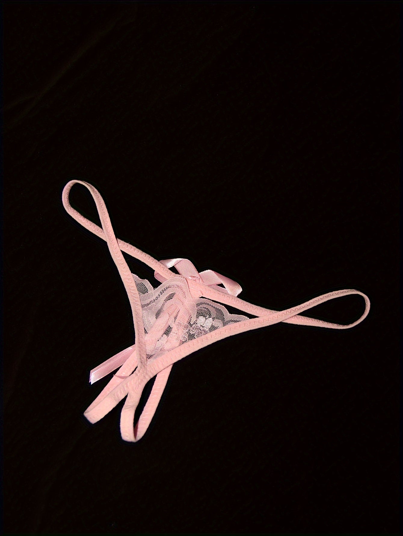 Women's Light Breathable Floral Mesh Thong with Bows and Open Crotch