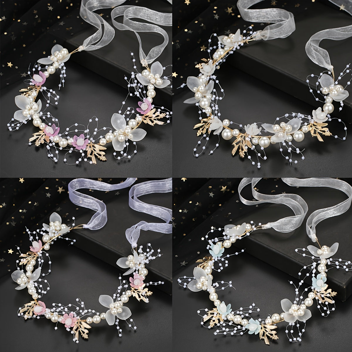 Многоцветная повязка на голову с искусственными жемчужинами и кристаллами в виде цветов для свадеб и мероприятий