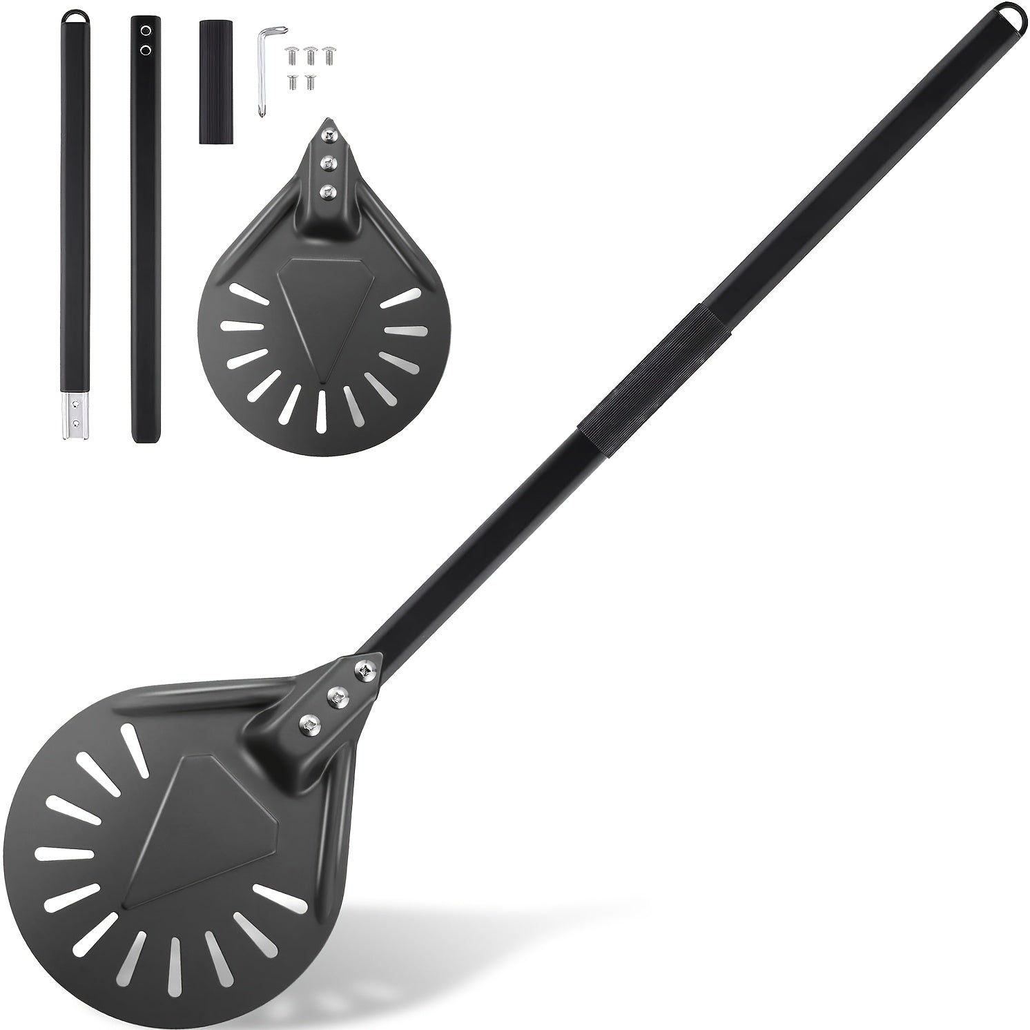 Набор алюминиевых лопаток для пиццы с съемной ручкой - включает 8-дюймовую нескользящую перфорированную лопатку для пиццы, 31-дюймовую металлическую ручку для выпечки домашней пиццы, хлеба и не только - анодированный, аксессуар для духовки