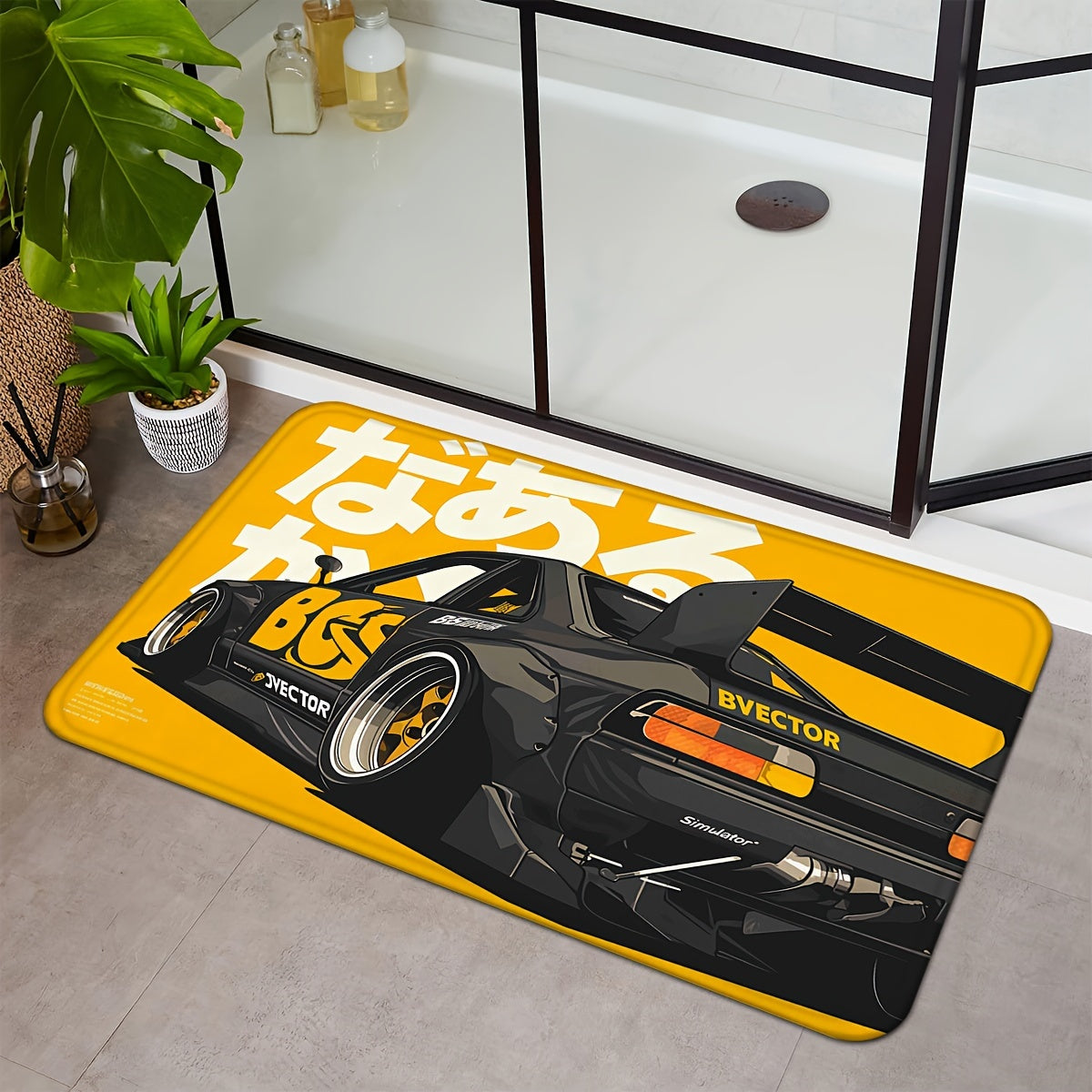 Black Sports Car Design Ultra-Soft Flannel Door Mat Non-Slip Washable Entryway Kitchen Rug