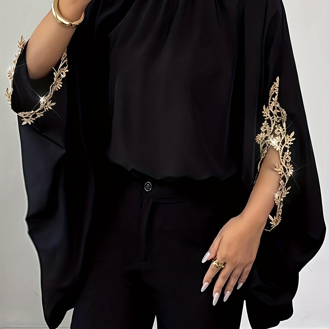 Plus Size Women's Blouse Black Puffed Sleeve Summer Casual Top