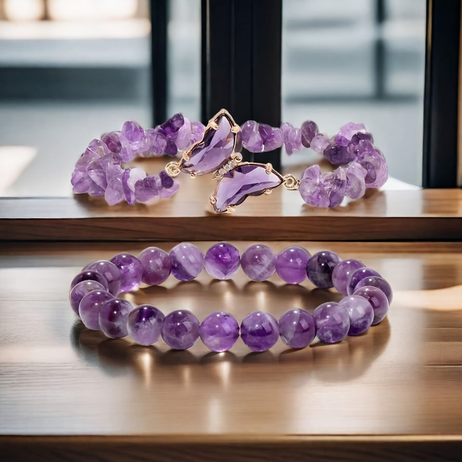 Ayollar uchun ametist tishlari va toshlar bilan mo'ynali kapalak bilagi, zamonaviy qo'l zargoni sovg'asi