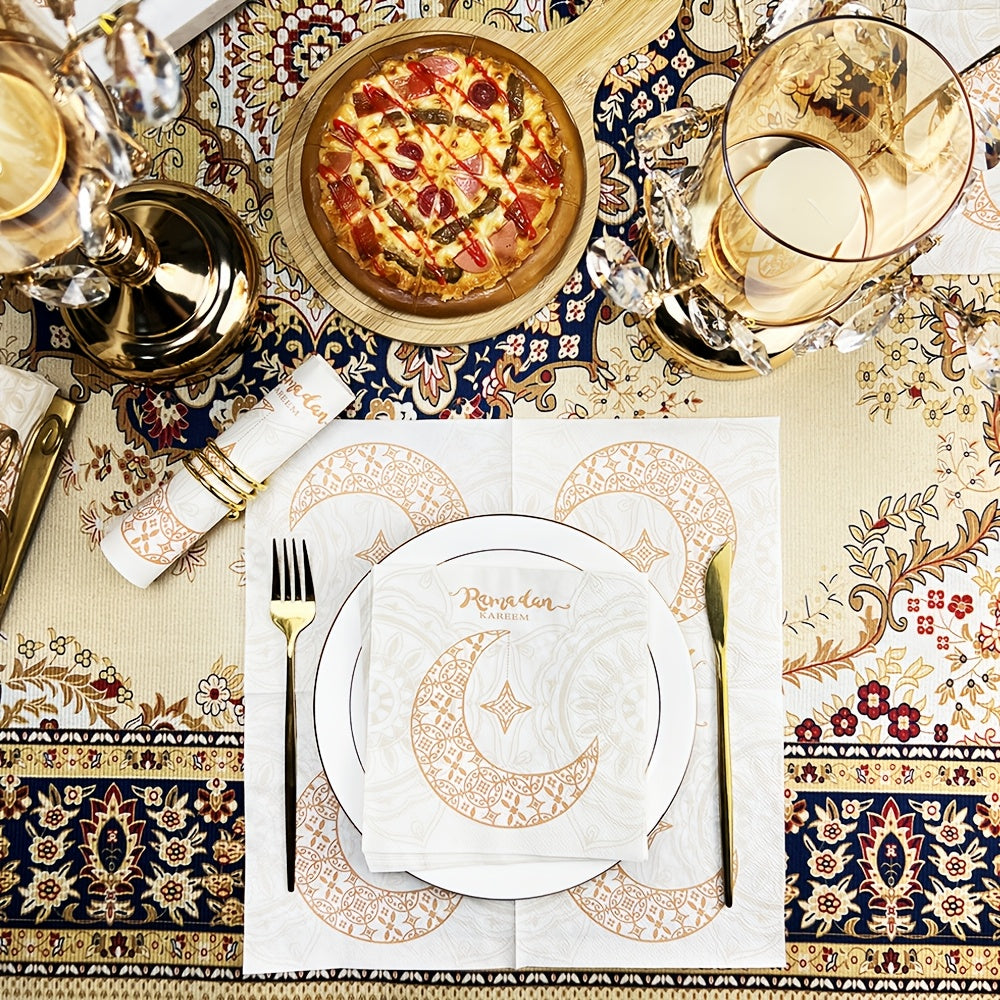 Одноразовые бумажные полотенца с узором лунного Рамадана, упаковка 20 штук, 33 см x 33 см, для дома и ресторана