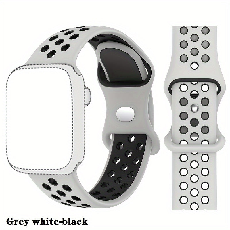 Breathable Silicone Sport Watch Band for Apple Watch 38mm-45mm Compatible with Series SE/8/7/6/5/4/3/2 in Grey and Black