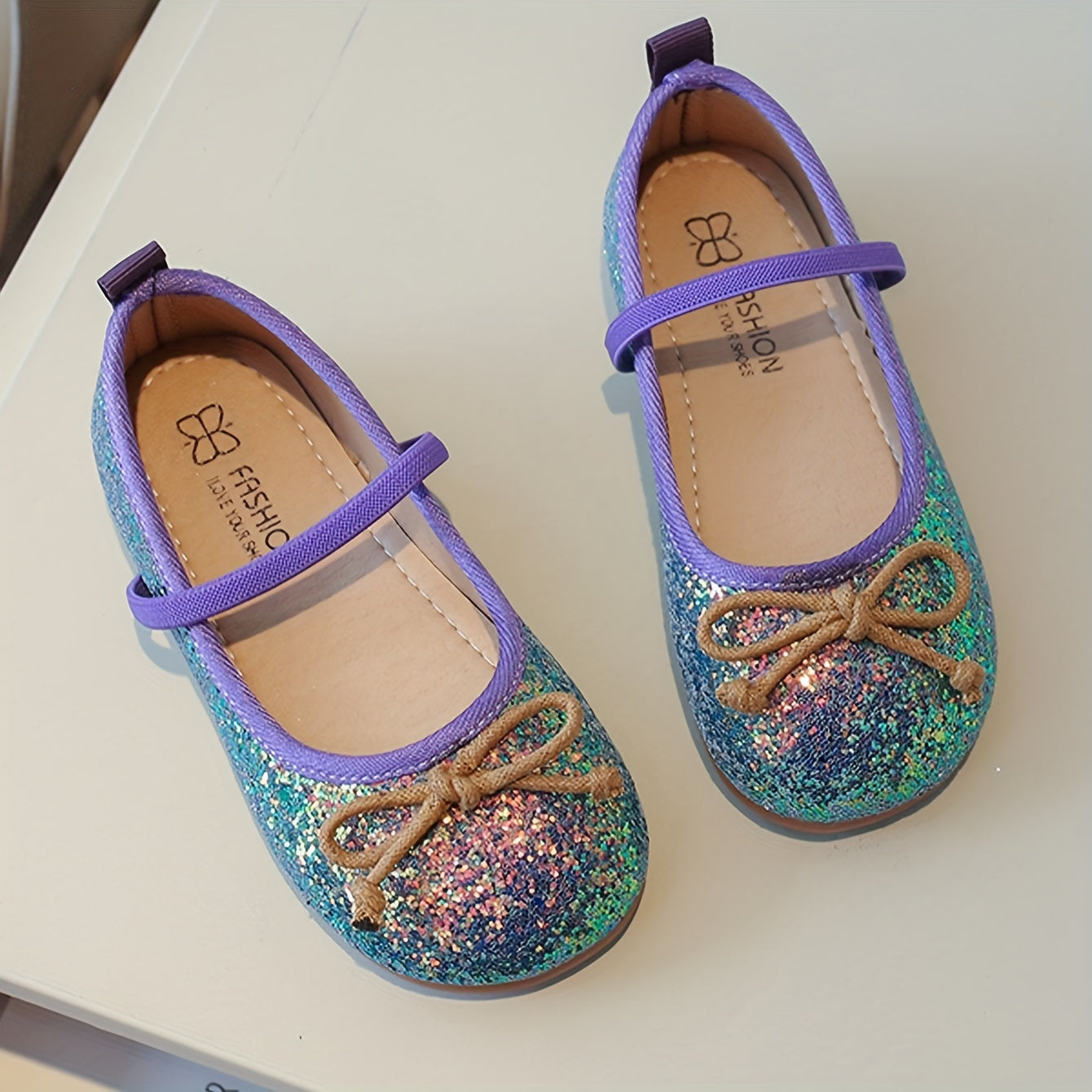 Zapatos planos brillantes con degradado para niñas y chicas, suela de goma, casual, primavera y otoño