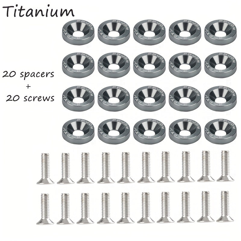 40 dona Alyuminiy M6x20 Avtomobil qopqog'i vintlari, ko'p rangli fastenerlar, avtomobilni modifikatsiya qilish uchun