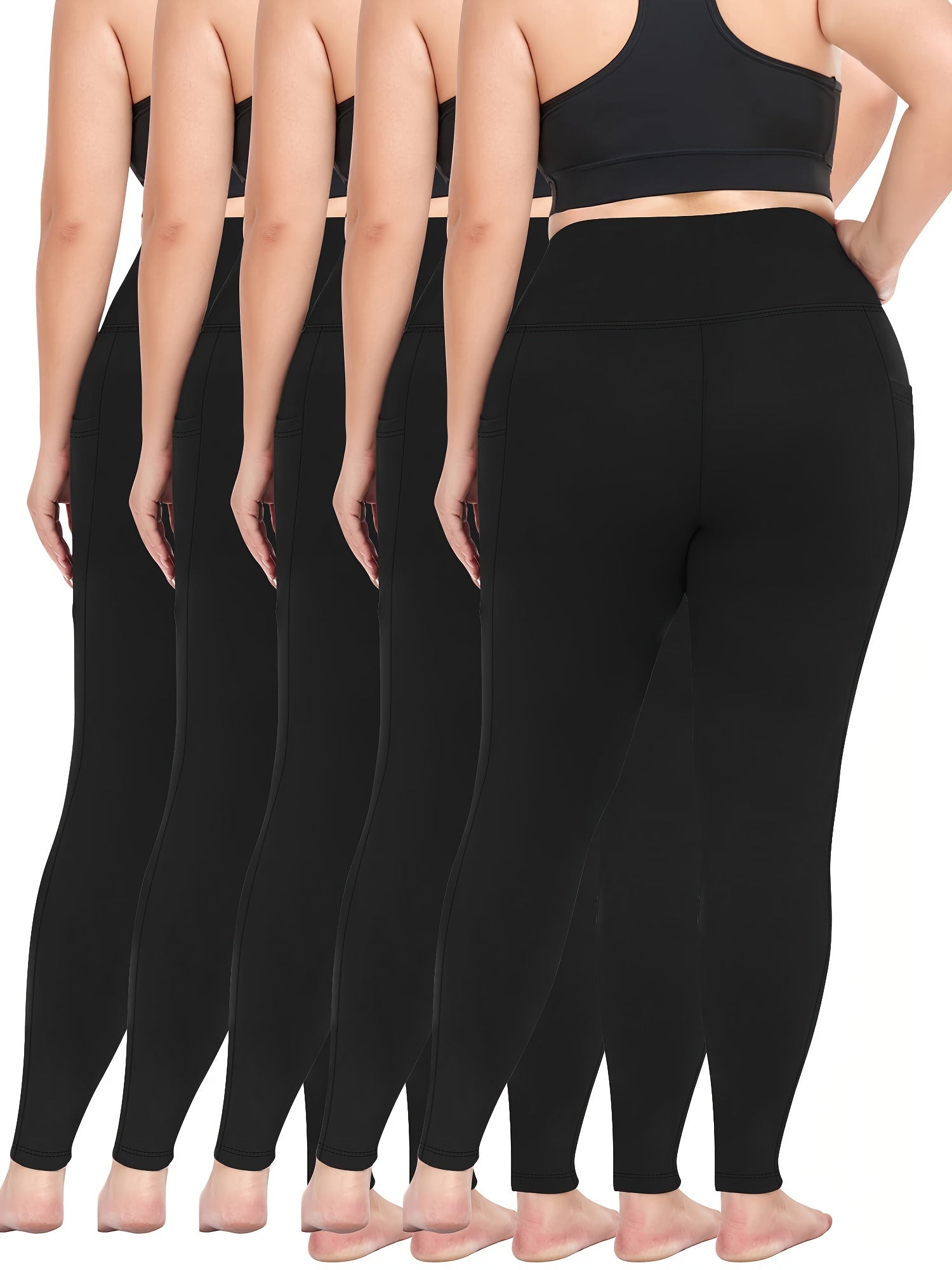 Women's High-Waisted Yoga Leggings 5-Pack with Pockets, Non-See-Through, Multi Colors