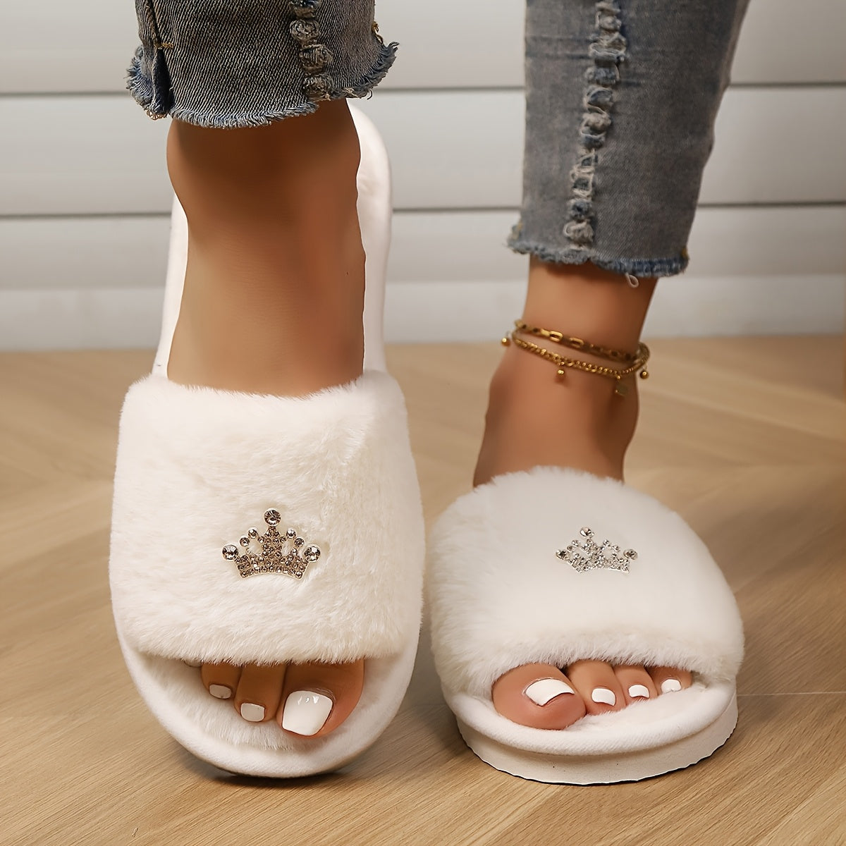 Women's Fluffy Winter Slippers Indoor Heart Design