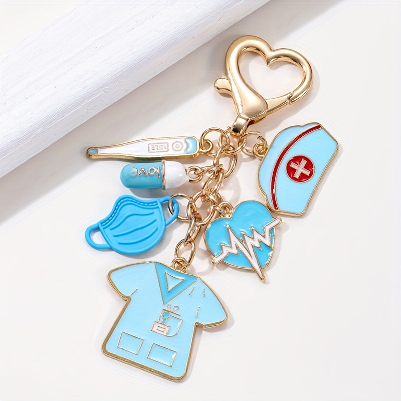 Set de kit de enfermera con gorra, termómetro, máscara de pastillas, estetoscopio, traje, cuentagotas, llavero