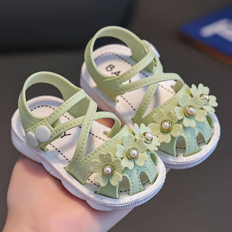 Girls Summer PVC Sandals with Anti-Slip Soft Sole Adjustable Buckle Toddler Infant