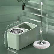 Rotating Mop Bucket Set with Stainless Steel Rod and 3 Mop Cloths for Home Use