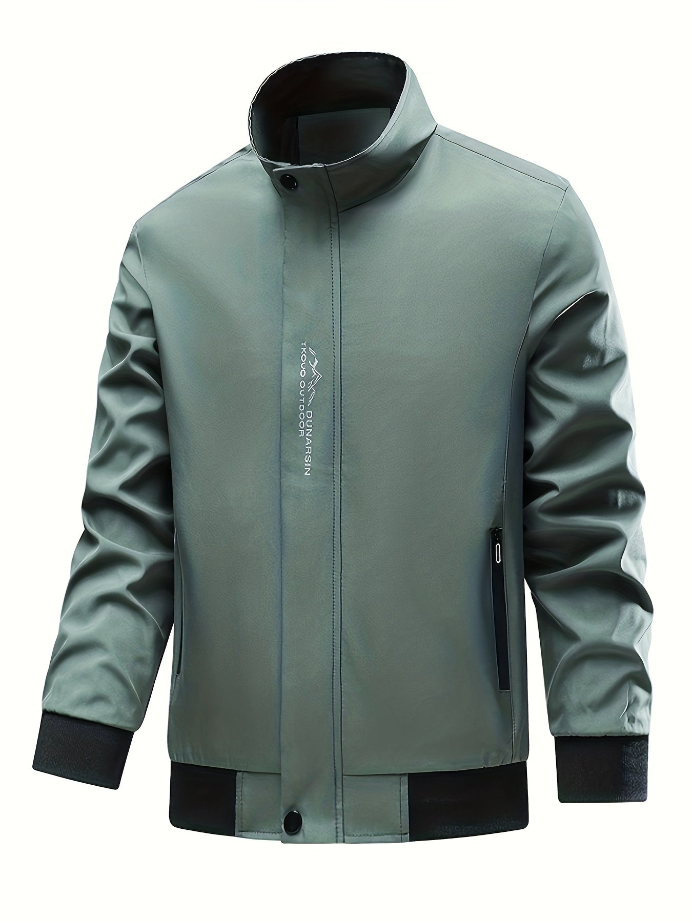Men's Casual Zip-Up Jacket with Stand Collar Long Sleeve Fall Winter Polyester