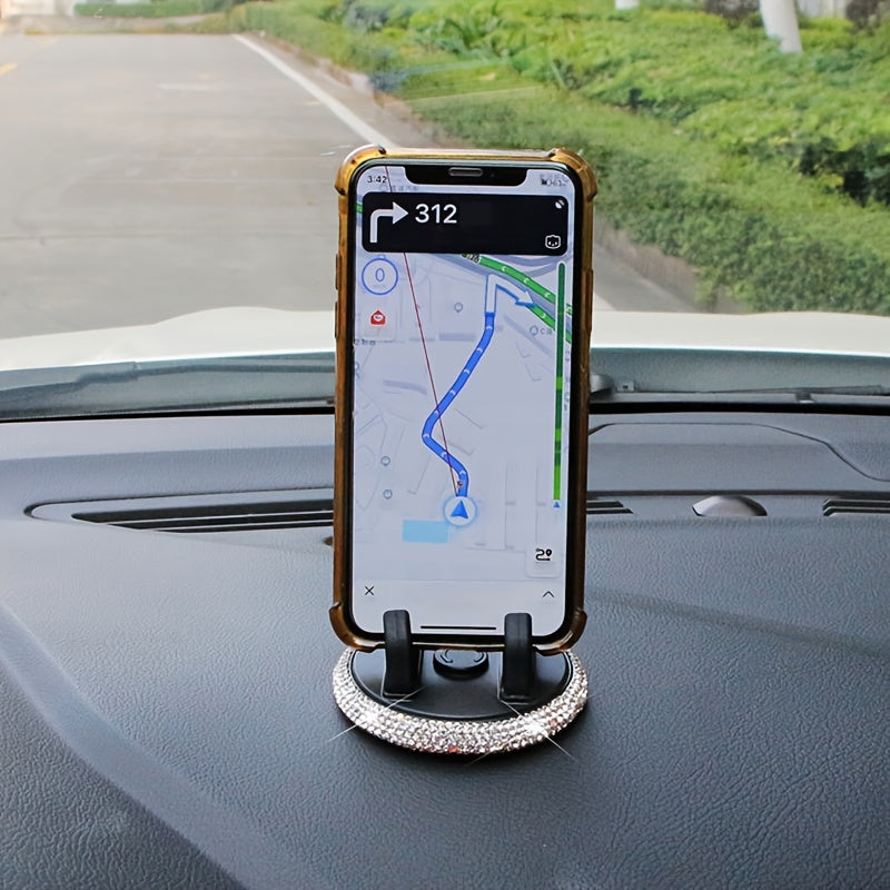 Soporte para teléfono de coche, material PVC, diamantes brillantes, montaje en tablero, versátil