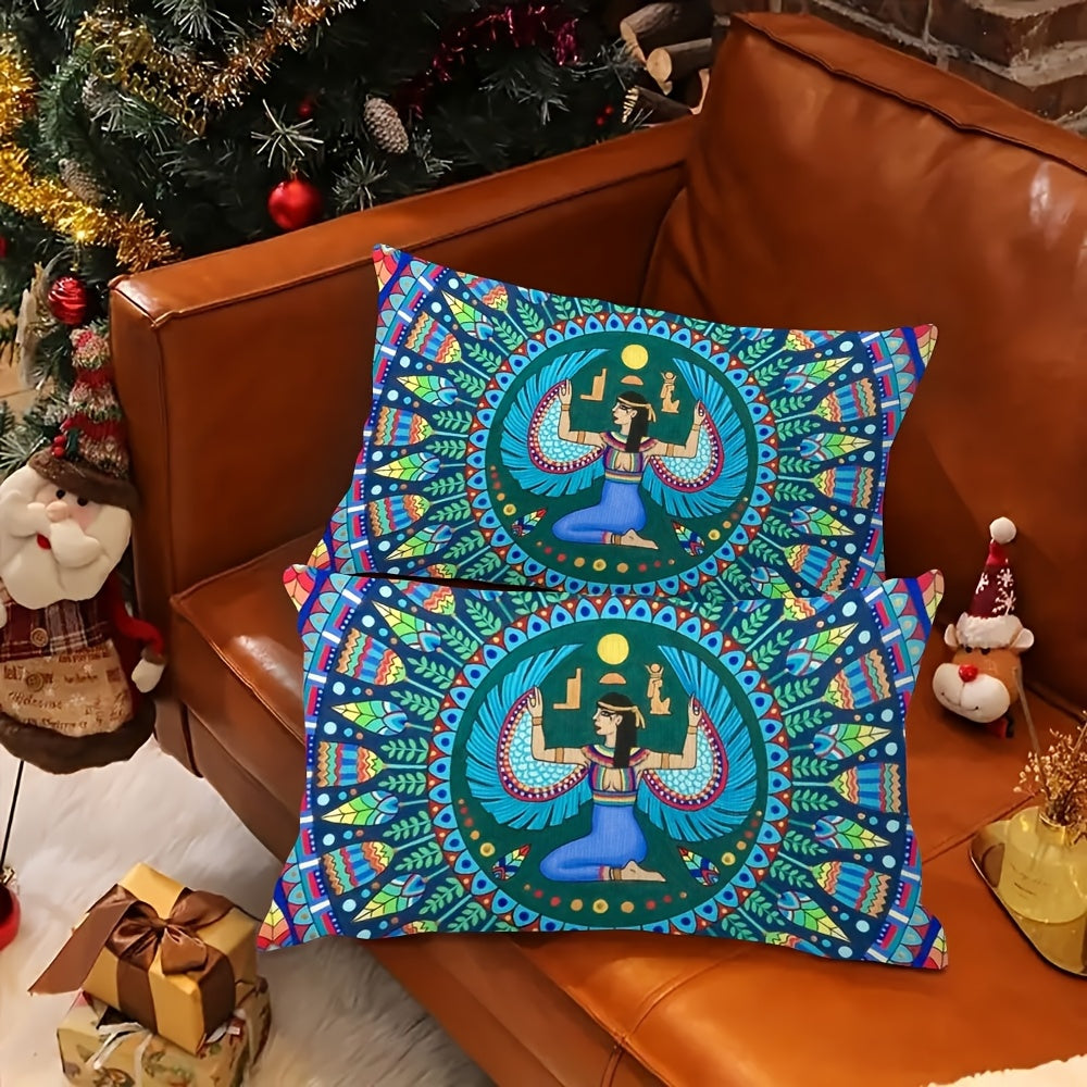 Egyptian Goddess Isis Pattern Pillow Covers Double-Sided Short Plush Polyester 30x50 cm