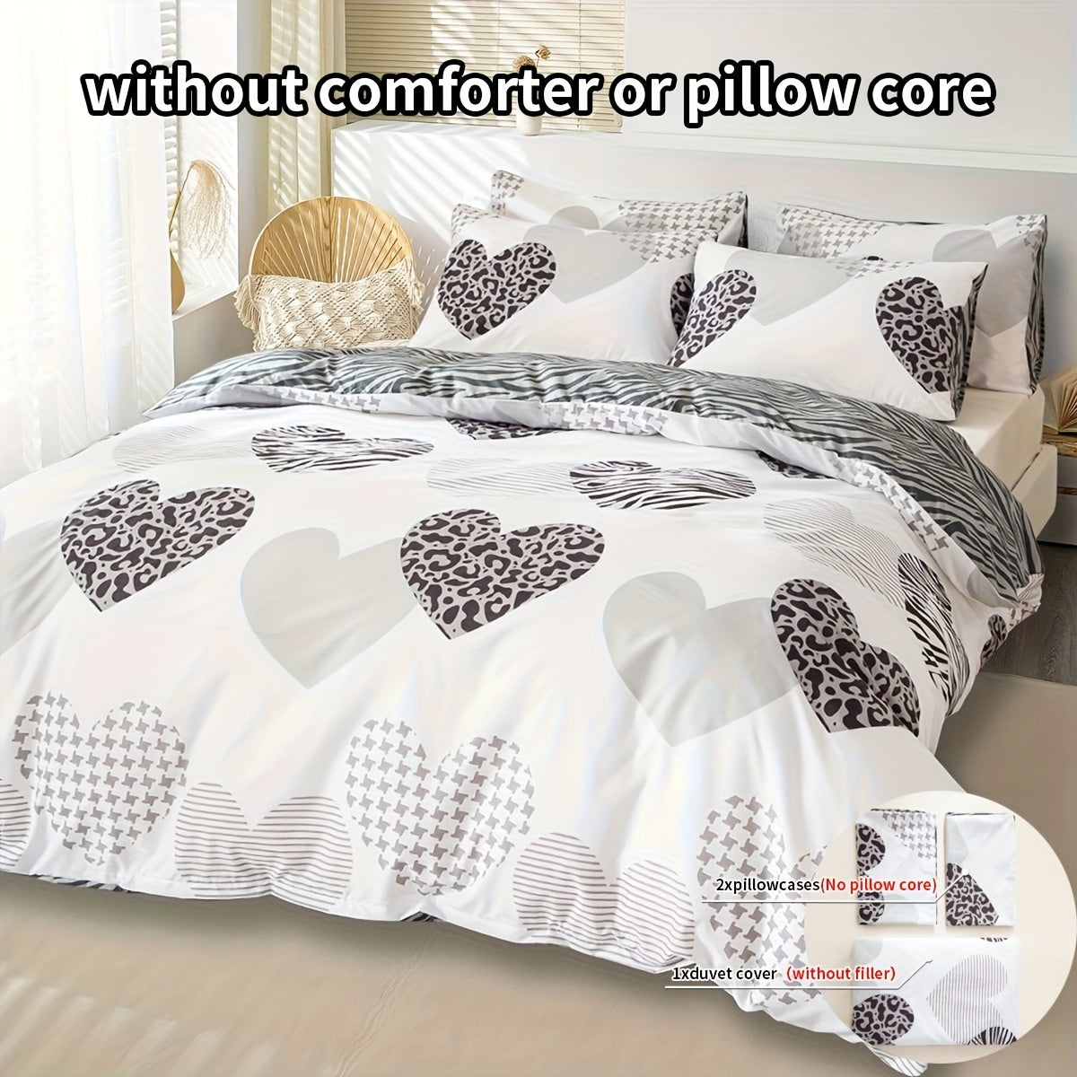 3-Piece Duvet Cover Set with Leopard Print Includes Duvet Cover and Pillowcases Soft Bedding for Bedroom or Guest Room