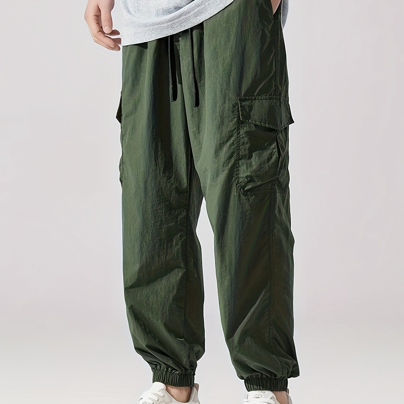 Plus Size Men's Black Nylon Joggers Lightweight Loose Fit Casual Sporty Sweatpants