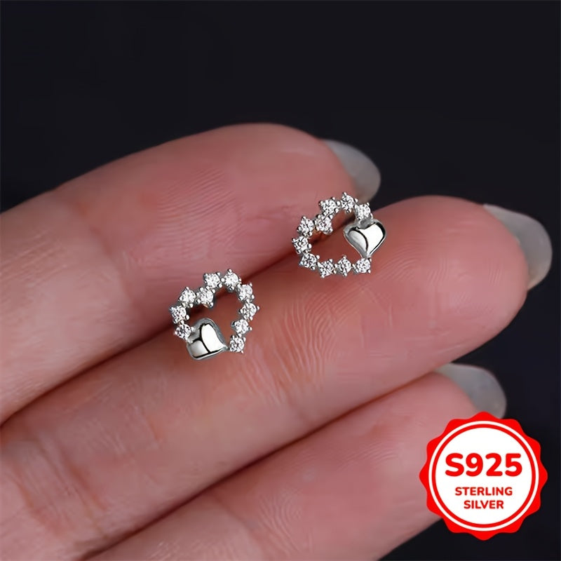 Women Heart-Shaped Silver Earrings with Synthetic Zirconia Jewelry Gift