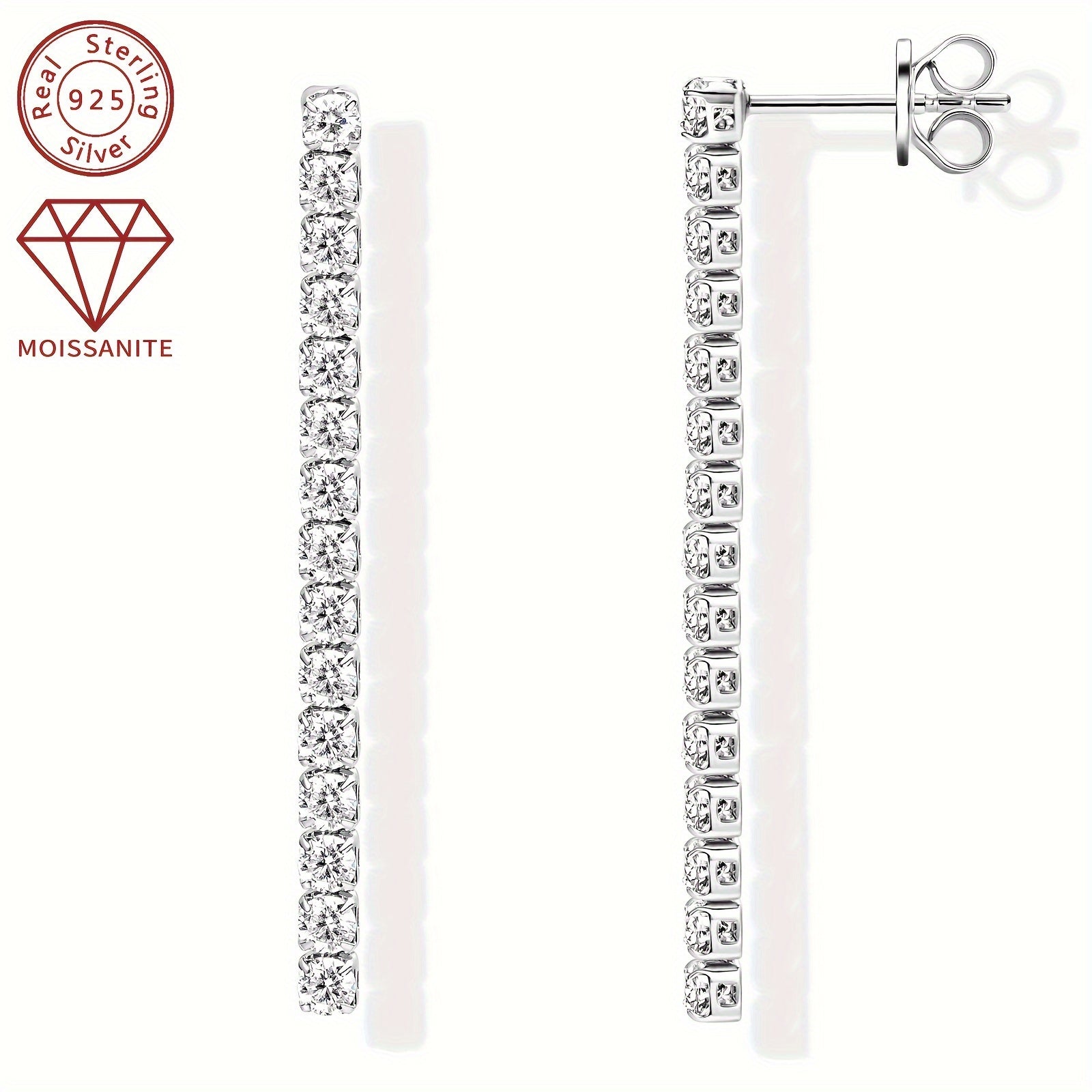 Sterling Silver Drop Earrings with Moissanite Stones for Weddings and Holidays
