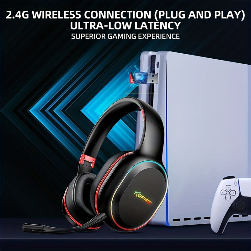 Wireless Gaming Headset 2.4GHz with 30H Playtime, Detachable Mic, 3D Stereo Sound
