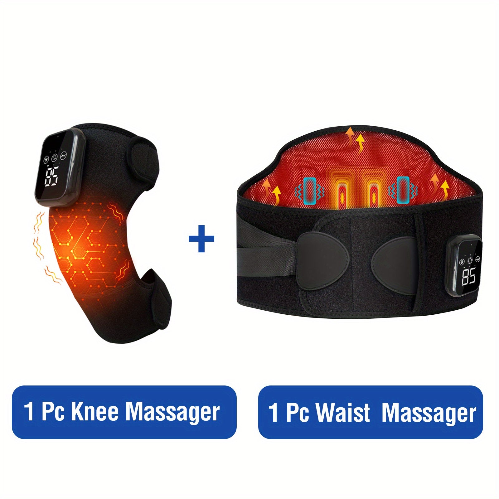 Cordless Heated Massager Set for Back and Knees with 3-Level Heating Vibration LED Touchscreen