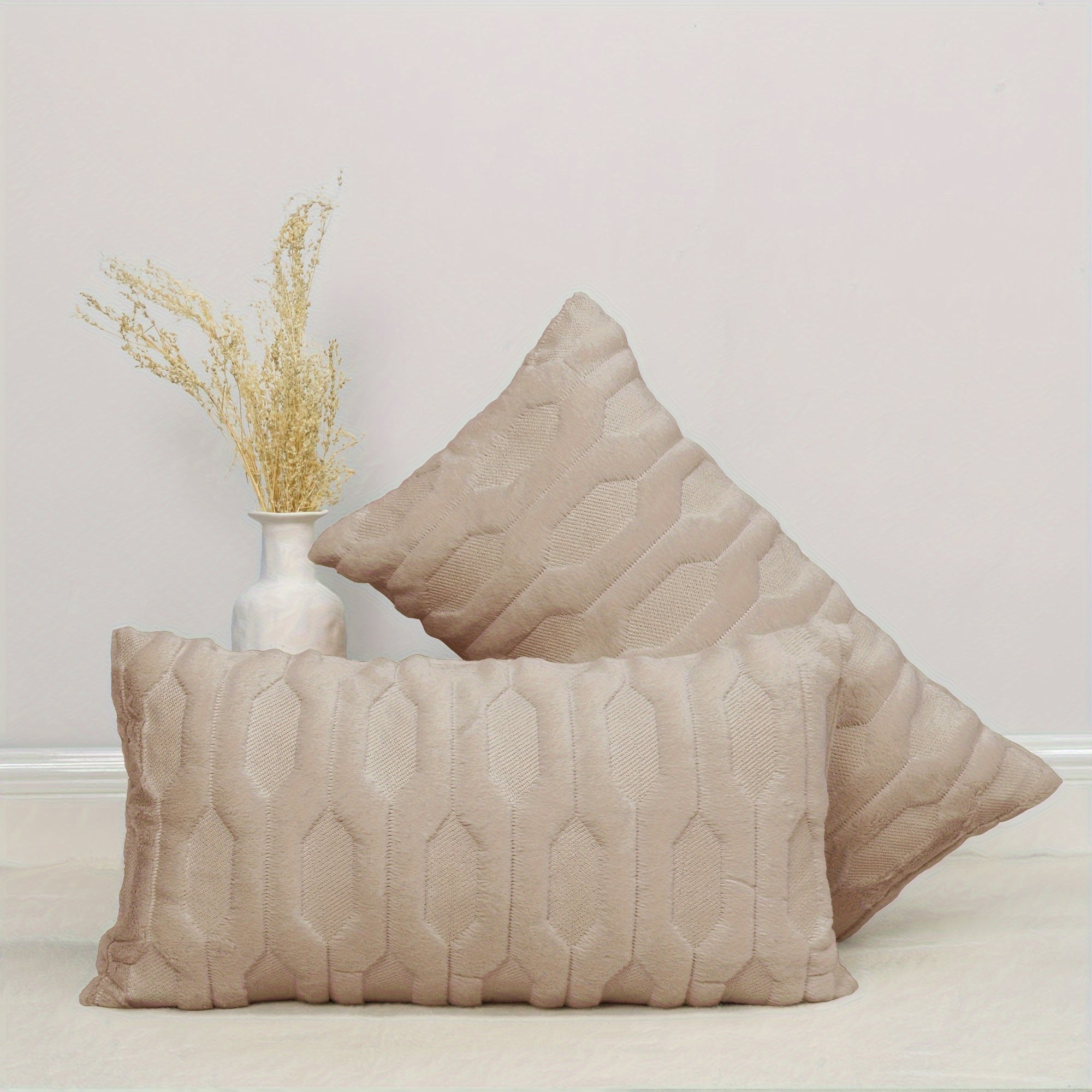 Soft Faux Fur Pillow Cover with Tatami Embroidery for Sofa Couch Bedroom Decor