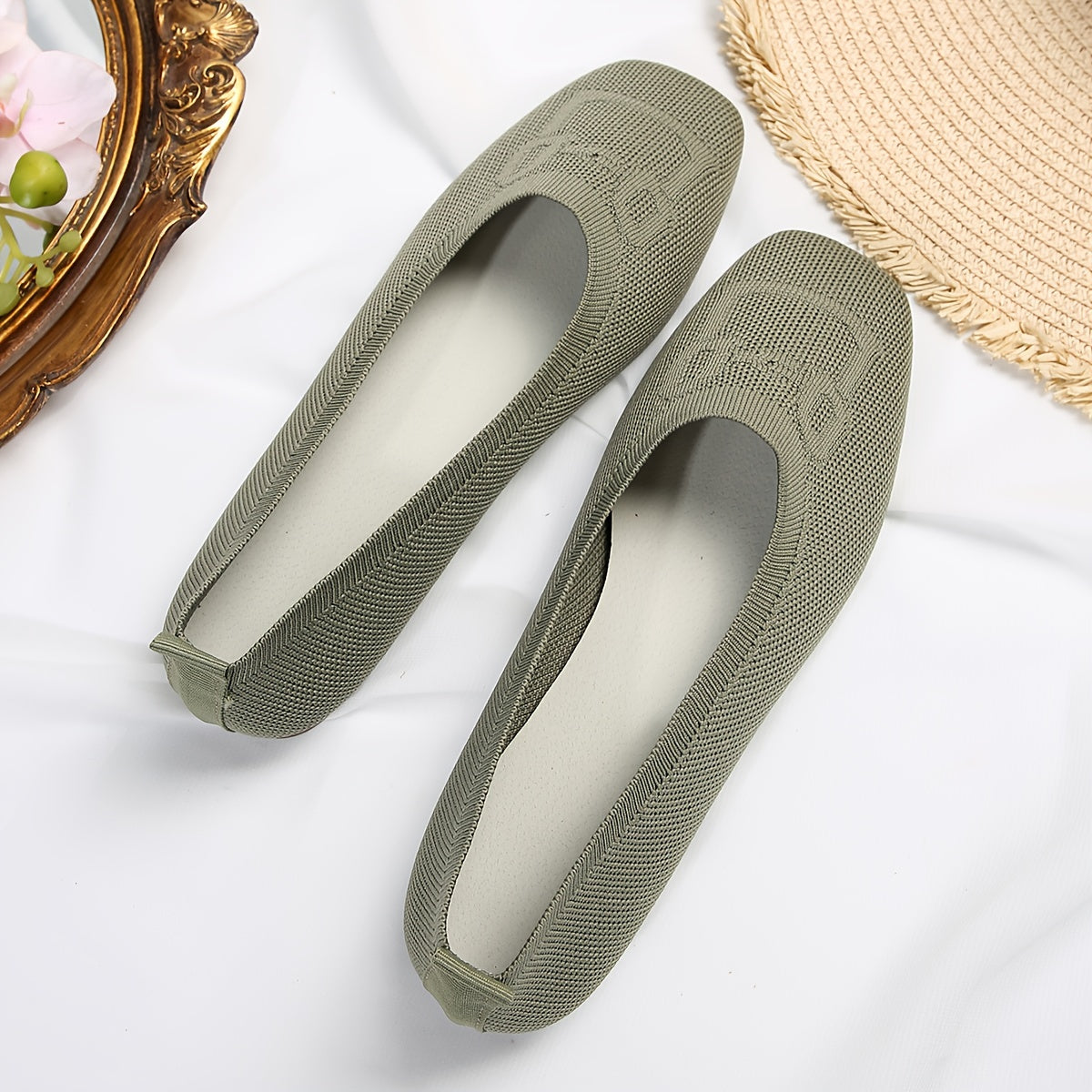 Women's Knitted Flat Shoes Breathable Slip-On Ballet Flats