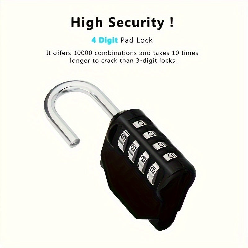 2 Pack Black Zinc Alloy 4-Digit Combination Padlocks for Lockers and Luggage