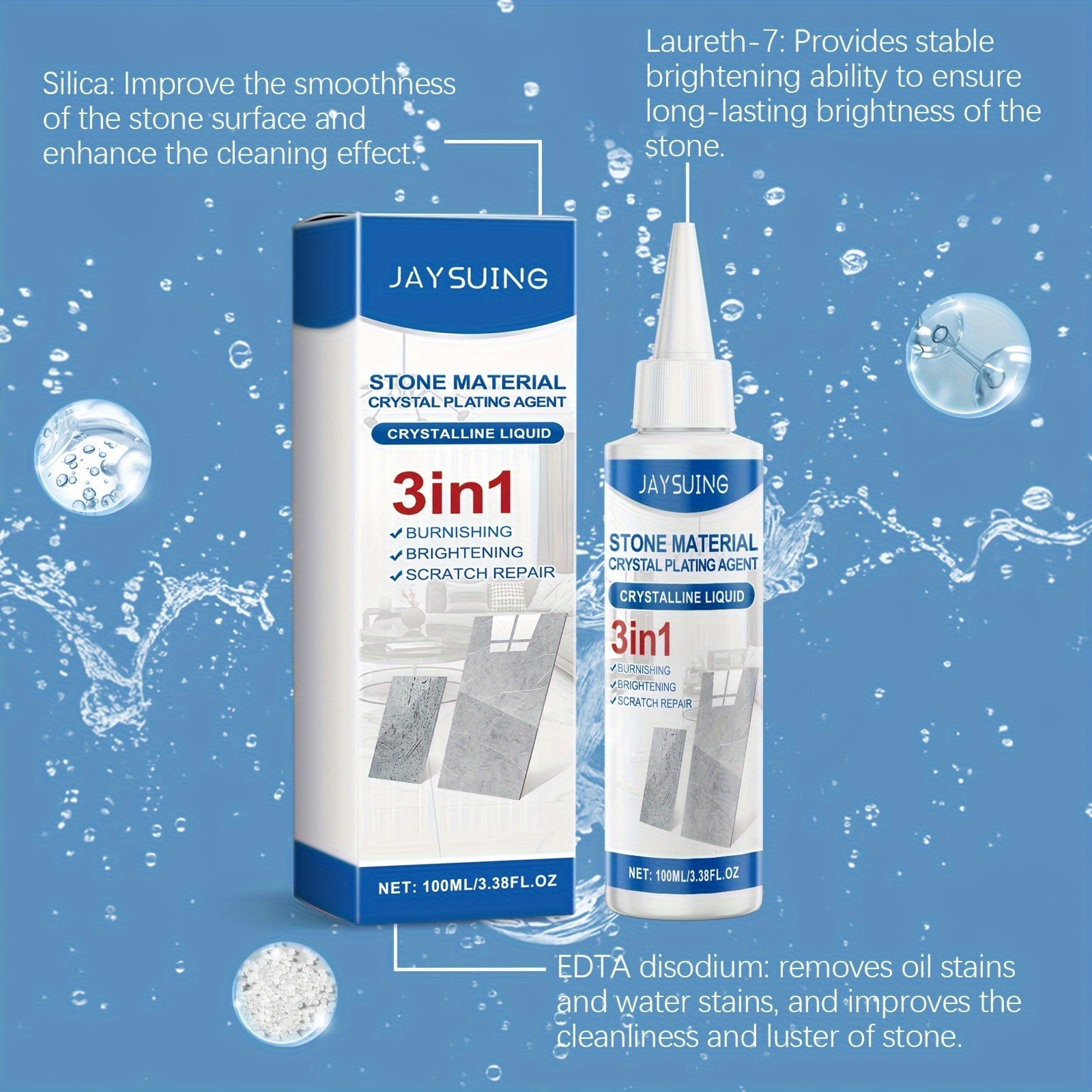 Qalampir va plitkalar uchun tosh qoplamasi uchun polish, chizishlarni olib tashlovchi, yorqinlashtiruvchi formula