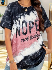 Plus Size Women's Graphic Tee Black White Tie-Dye Short Sleeve T-Shirt