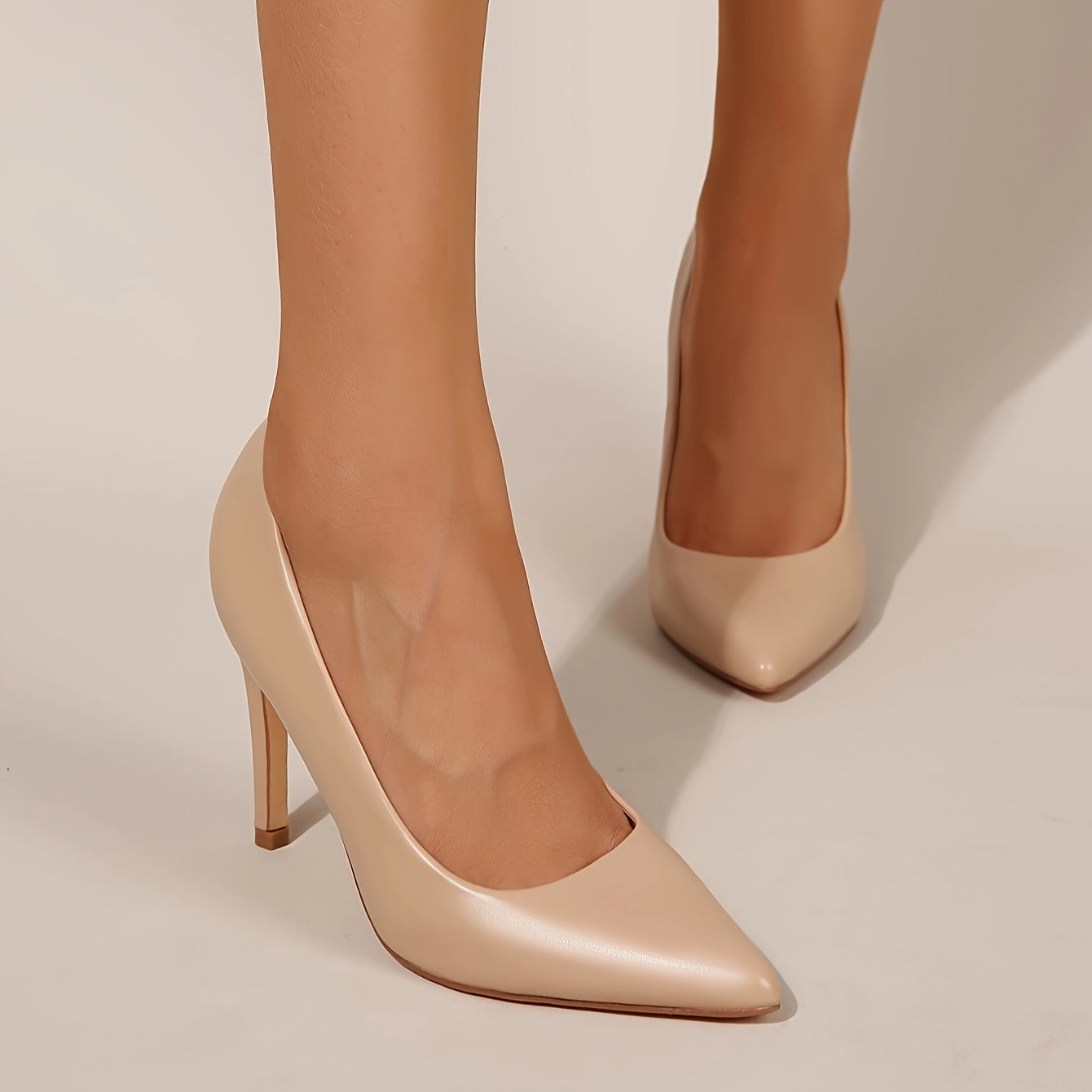 Women's Nude Beige Pointed Toe D'Orsay Stiletto Pumps All-Season Slip-Resistant