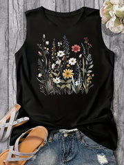 Plus Size Floral Print Tank Top Casual Sleeveless Crew Neck Summer Spring Women's Clothing