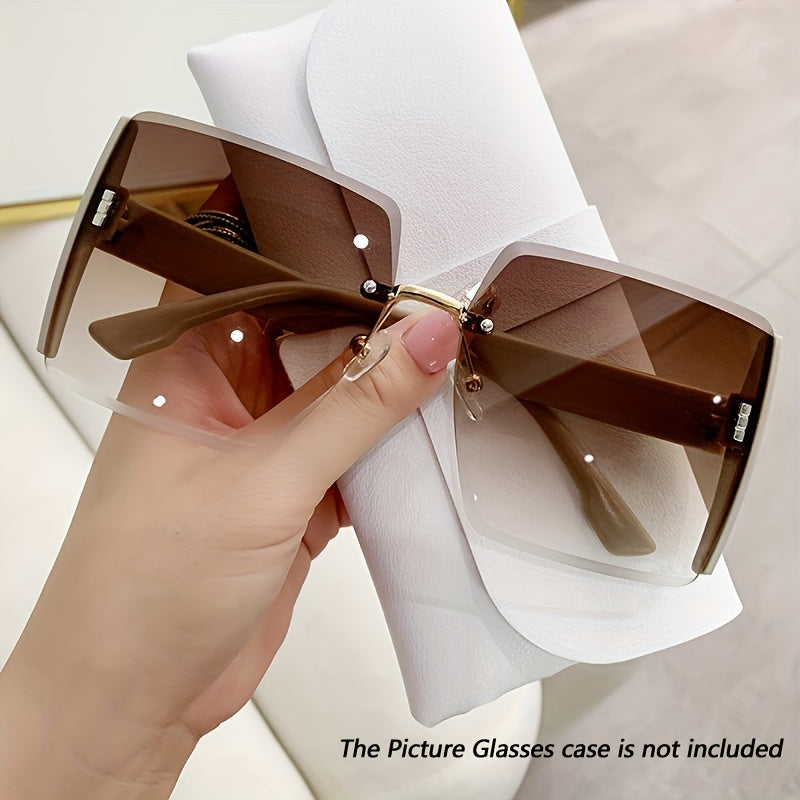 Gafas de lentes ombré oversized unisex sin montura con borde cortado, gafas de moda para playa y exteriores