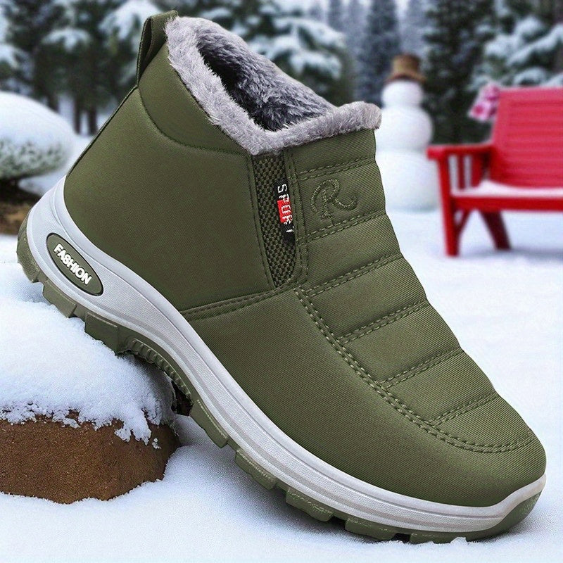Unisex All-Season Insulated Slip-On Winter Boots Beige Non-Slip Shoes