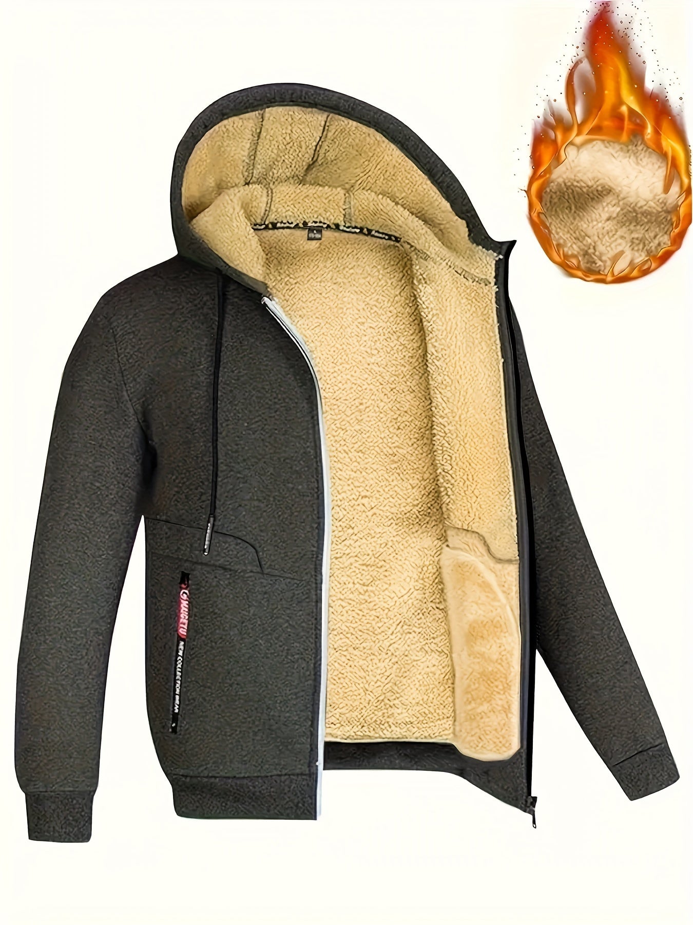Men's Fleece Jacket Hooded Zip Closure Pockets Sports Casual Winter Spring Fall