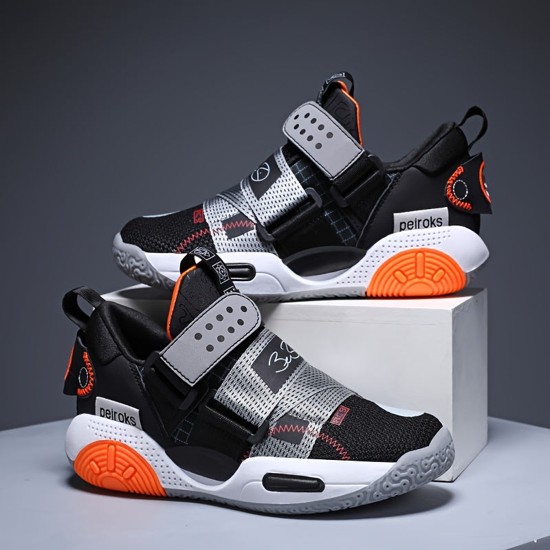 Kids' Colorful Mesh Basketball Shoes with Non-Slip Rubber Sole and Hook-and-Loop Strap