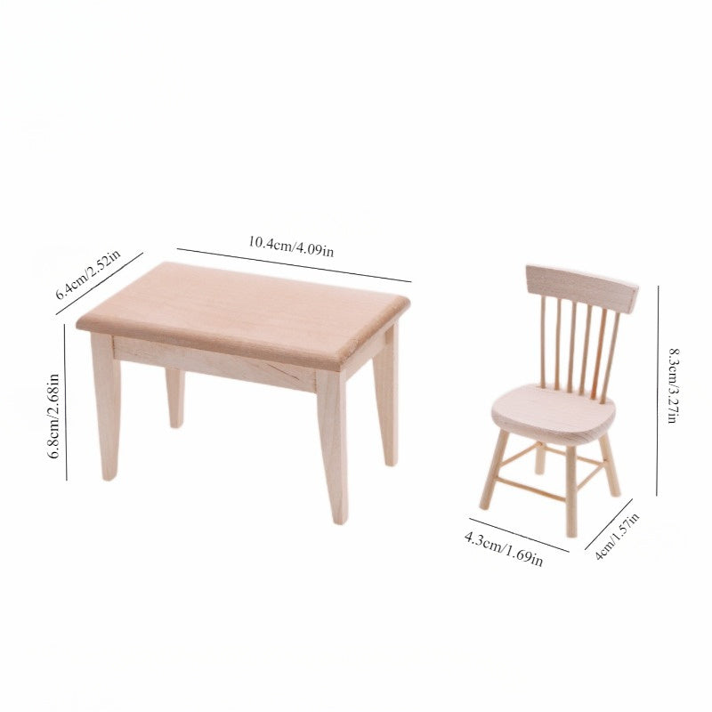 Set of 5 Miniature Wooden Dining Furniture 1:12 Scale Natural Finish for DIY Decor