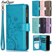 Faux Leather Butterfly Flower Phone Wallet Case for Samsung Galaxy A Series with Card Slots Stand and Lanyard
