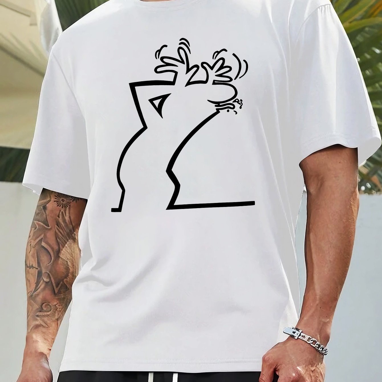 Мужской летний повседневный топ с геометрическим принтом и круглым вырезом из полиэстера, увеличенный размер