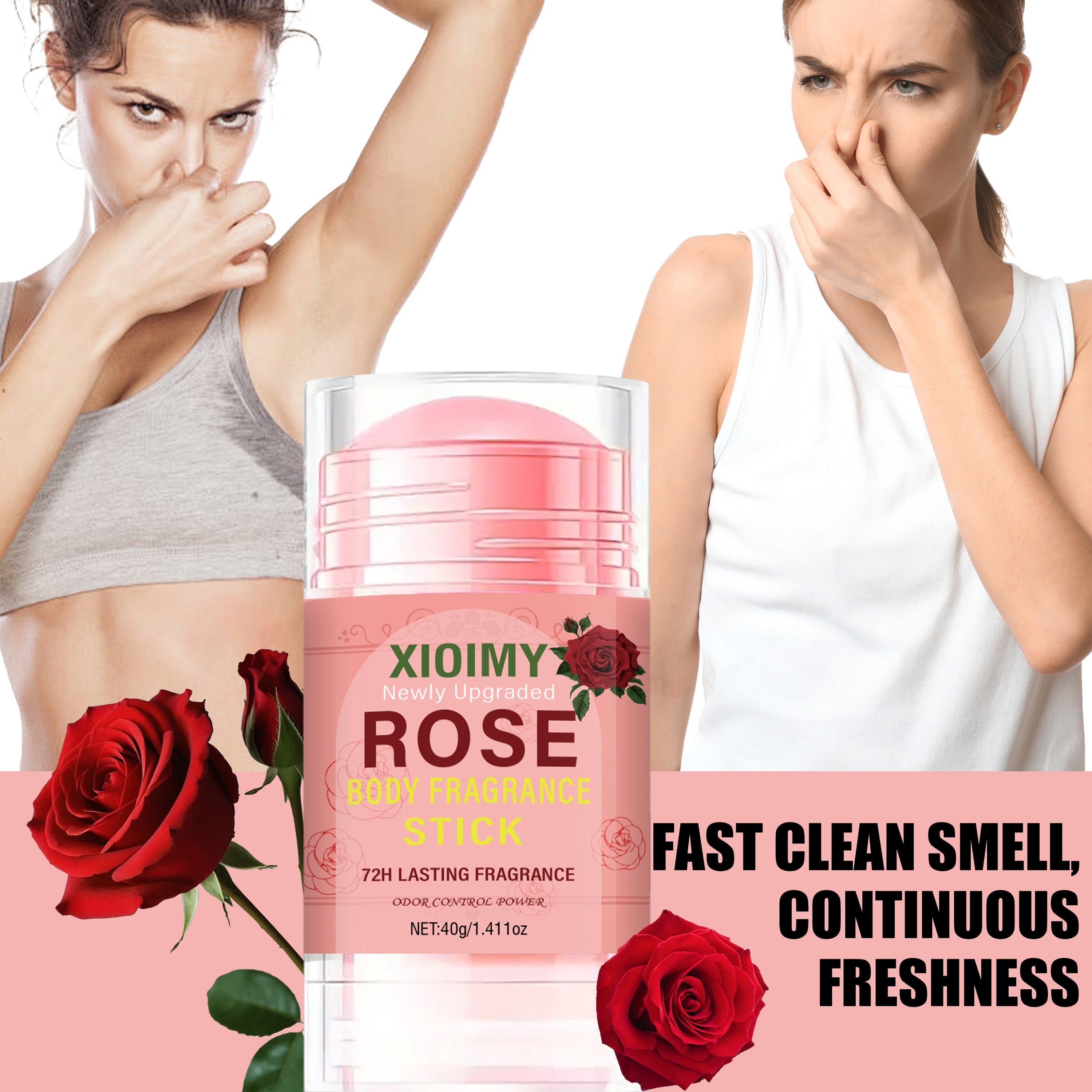 Xioimy Rose Body Fragrance Stick - Uniseks deodorant, 1.411oz, 72 soat davomida yangilik, uzoq muddatli atirgul hid, tanaga mos keladi, qattiq tana hidini va terni bartaraf etadi.