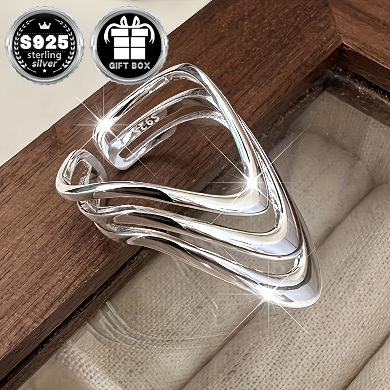 Ayollar uchun nozik sozlanadigan keng halqa - 925 sterling kumushdan tayyorlangan, zamonaviy ko'p qatlamli dizayni bilan, sovg'a qutisida keladi - partiyalar va har kuni kiyish uchun ajoyib, mukammal sovg'a bo'ladi.