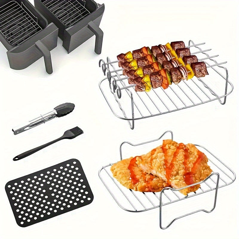 Stainless Steel Air Fryer Rack with Skewers Multi-Purpose BBQ Grill Accessory
