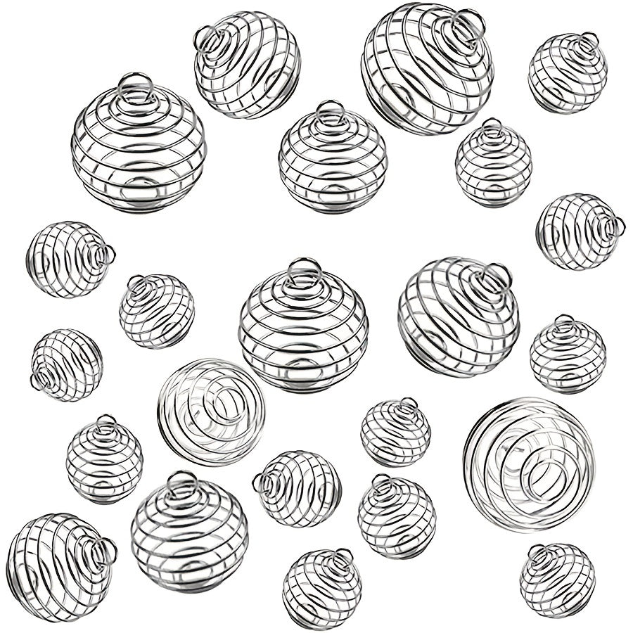 Set of 30 Silver Spiral Bead Cage Pendants in 3 Sizes for Jewelry Making and Necklaces