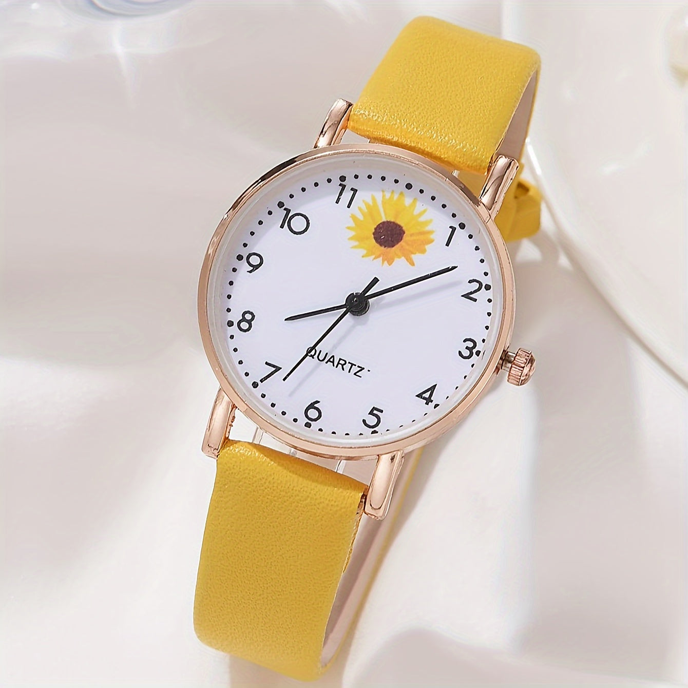 Set of 2 Women's Daisy Flower Design Watches with Leather Straps and Matching Bracelets