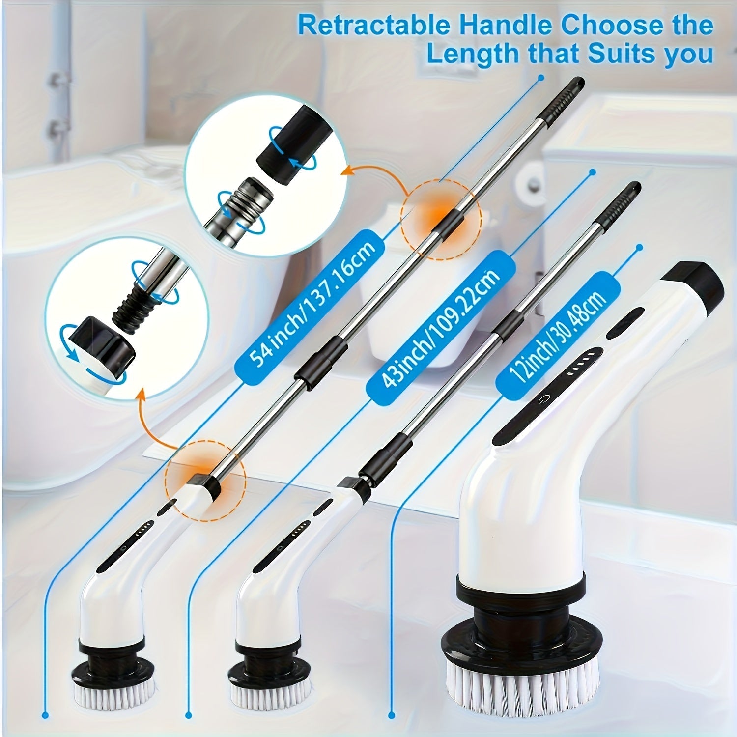 Electric Spin Scrubber 2024 Cordless Rechargeable 7-in-1 Cleaning Brush with Adjustable Speed and Detachable Handle