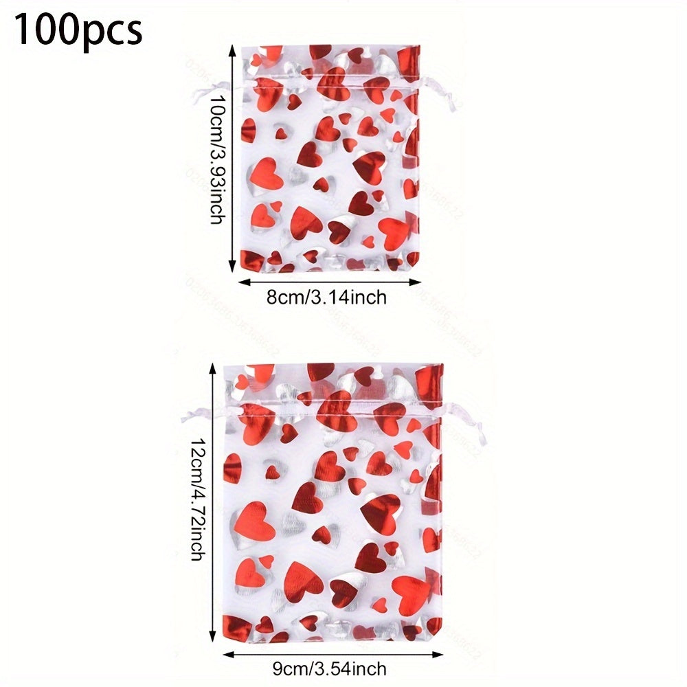 Valentine's Day Heart Peach Organza Jewelry and Cosmetic Storage Bags 50 Pack