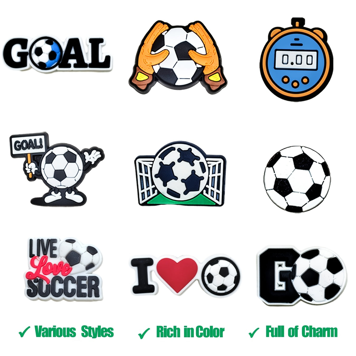 Kids PVC Soccer Charms Set 10pcs Football Themed Pins for DIY Accessories